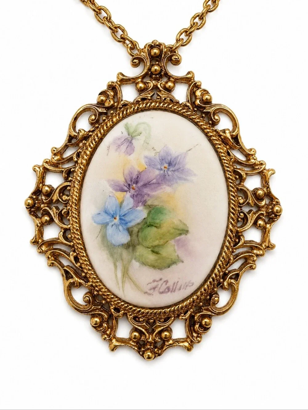 Vintage Florenza Hand-Painted Porcelain Pendant Necklace